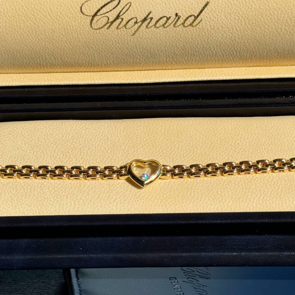 Vintage Chopard Happy Diamonds 18k yellow gold Heart panther link 0.07Ct Floatin - Picture 5 of 13
